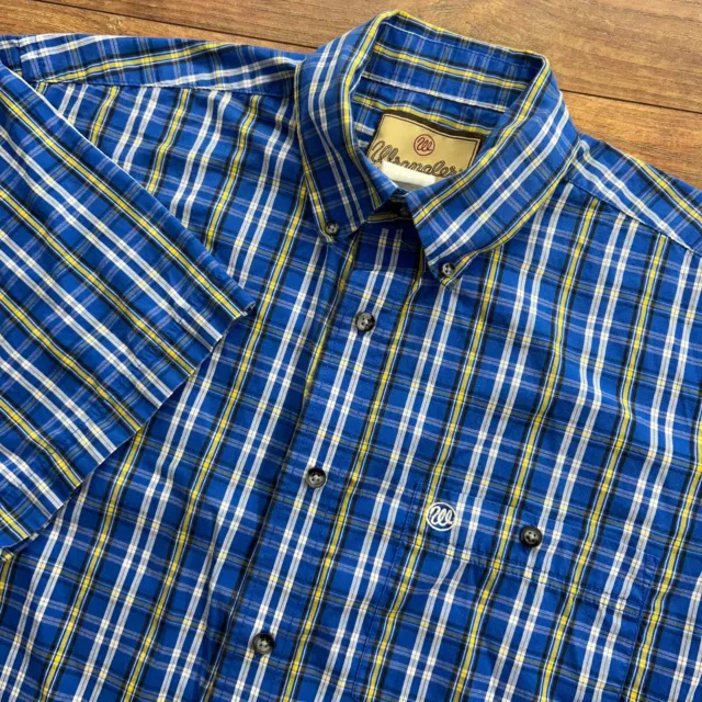 Wrangler Medium Mens Blue Yellow Plaid Button Down Short Sleeve Western