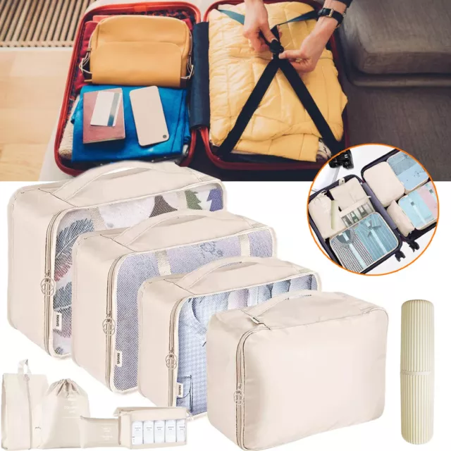 9x Set organizador de maletas Packing Cubes bolsas de ropa de viaje cosméticos equipaje de viaje