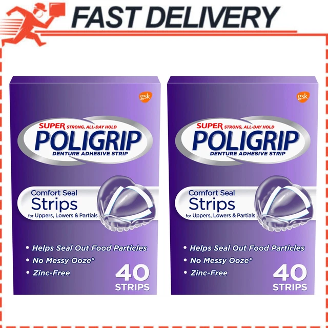 SUPER POLIGRIP COMFORT Seal Denture and Partials Adhesive Strips, 80