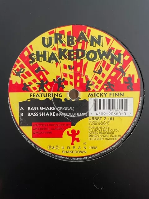 Urban Shakedown - Bass Shake 12" Old Skool Hardcore Vinyl 1992 Mickey Finn 92