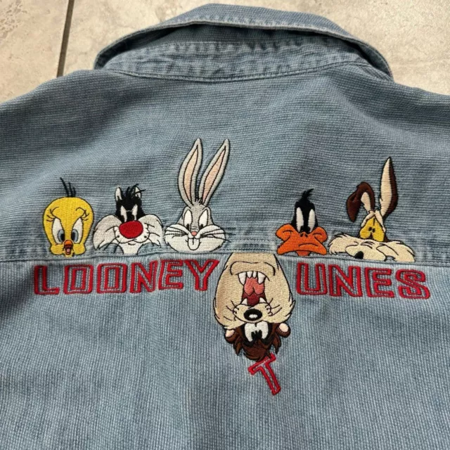 VINTAGE Warner Bros Looney Tunes Denim Shirt Size XL Unisex