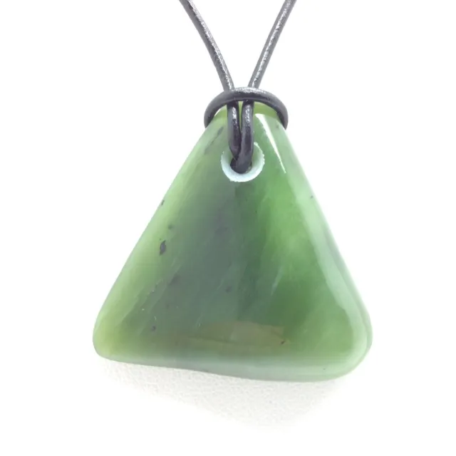 Siberian Nephrite Jade Triangle Pendant Green Polish Necklace Russia Stone #32