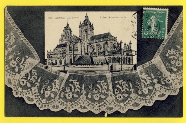 cpa SILVERAN Church of Saint Germain LACE SAMPLE of LACE Tulle