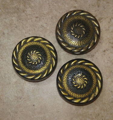 3 Vtg Antique-Bronze/Brass Style Round Rope Edge Drawer Cabinet Pull Knobs