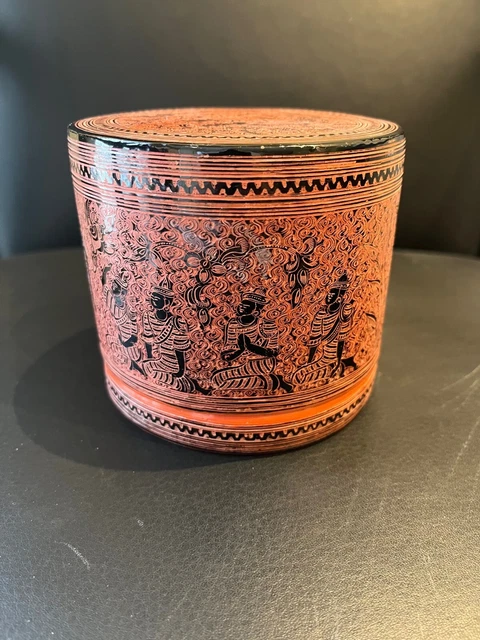 Antique Burmese betel box, circa 1940. Burma lacquerware
