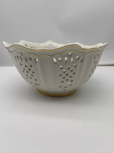 Off White Fruit Bowl Gold Trim - 5" High 9.5" Tall