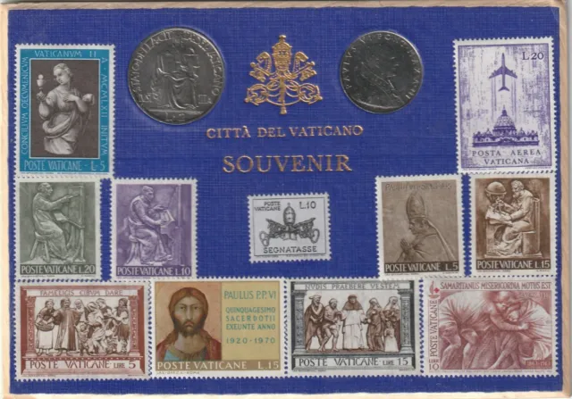 2 Lire 1942 Pivs XII + L50 1965 Citta del Vaticano 2 Münzen + Briefmarken (BU2)