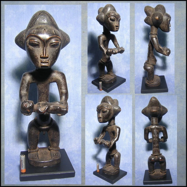 Couple De Statues Baoulé – Art Tribal Africain Ancien, Côte D'Ivoire, Bois, 48/44 Cm