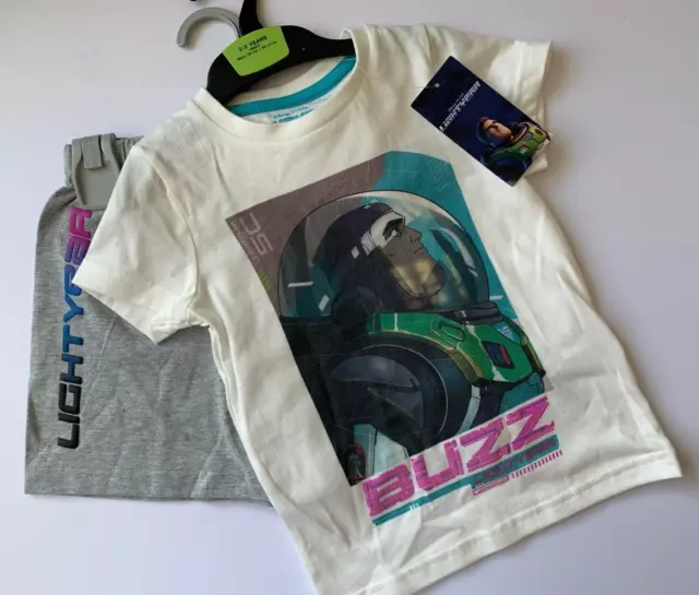 Ragazzi Età 2-3 M&S Disney Buzz Lightyear T-Shirt & Set Pantaloncini Nwt