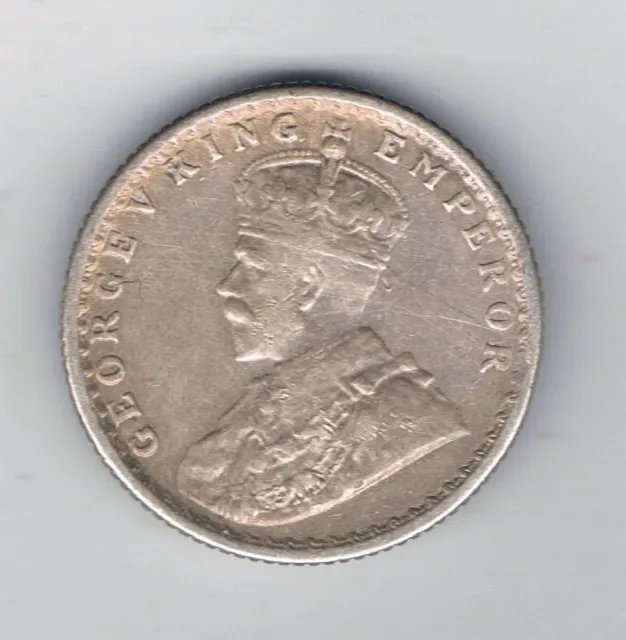 1918 India One Quarter 1/4 Rupee silver coin : 2.8g