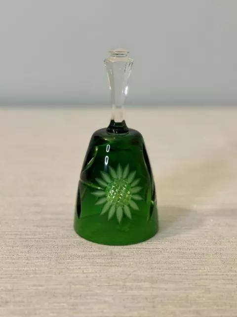 Vintage Lausitzer Glas (Germany) Hand Cut Crystal Bell Beautiful Emerald Green