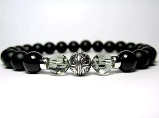 Mens Black Onyx Bracelet 925 Sterling Silver 8mm