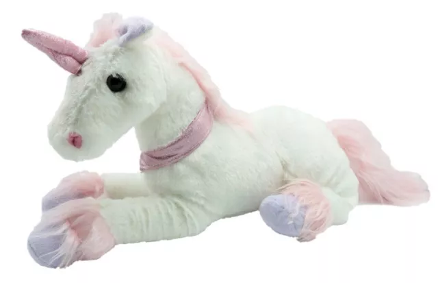 Einhorn in Weiss Rosa ca 37 cm liegend Plüschtier Kuscheltier Stofftier