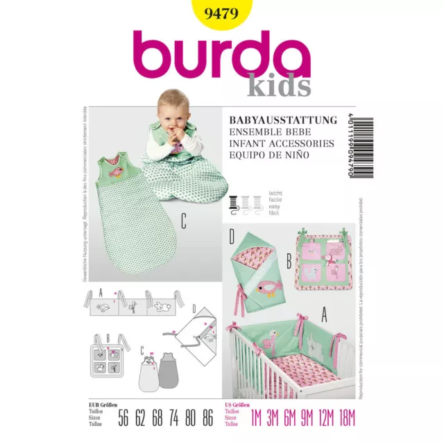 Burda Kids SEWING PATTERN 9479 Baby Sleeping Bag & Nursery Accessories 1m-18m