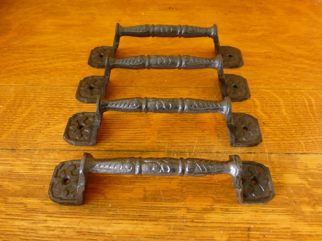 4 Large 8.5" Basket Weave Antique-Style Cast Iron Cabinet Door Gate Handle Pull