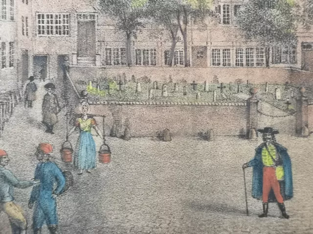 Lithografie um 1840. Die Marien Magdalenen Kirche in Hamburg im Jahre 1800. Gebr 3