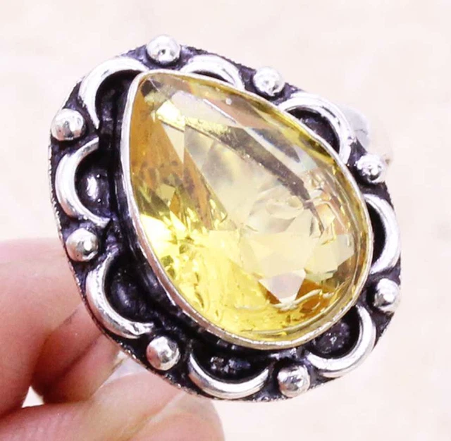 Citrine 925 Silver Plated Handmade Ring of US Size 7.75 Ethnic