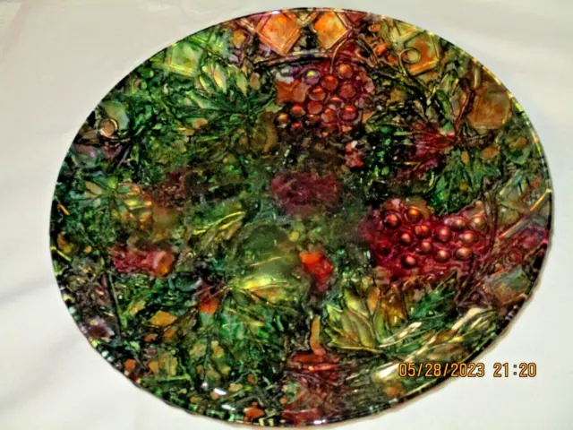 Assiette coupe Laque Line création unique verre laqué eglomisé decor raisins
