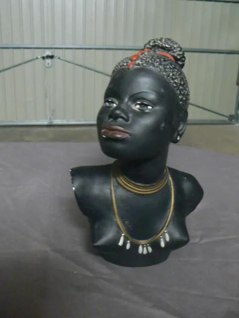 Ancien Buste Femme Negresse Platre Noirci Cipriani Vintage Decoration Sculpture
