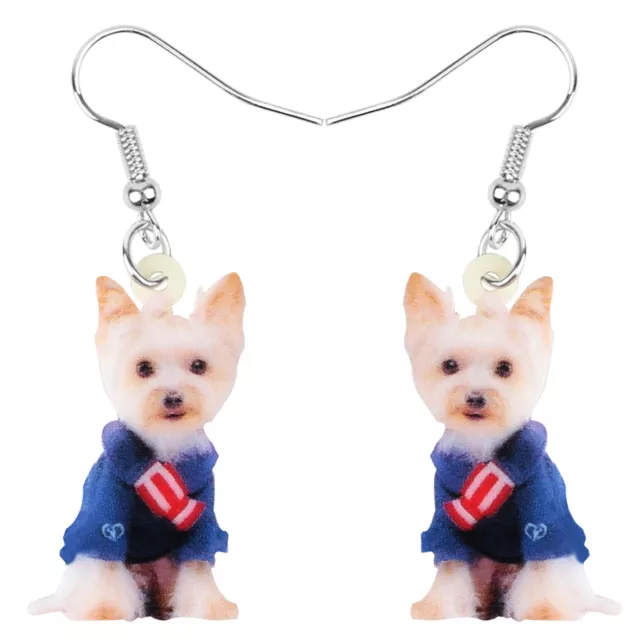 Acrylic Blue Sweater Yorkshire Terrier Dog Earrings Dangle Pets Charms Jewelry