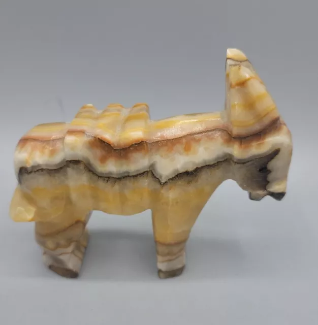 Onyx Hand Carved Stone Marble Donkey Burro Mule Figurine Multicolor 4 inches