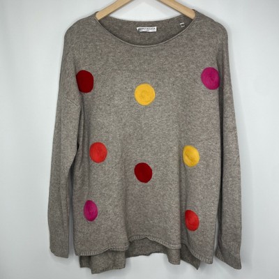 PATRIZIA LUCA MILANO Knit Sweater Women's Polka Dot Crew Neck Pullover Gray M