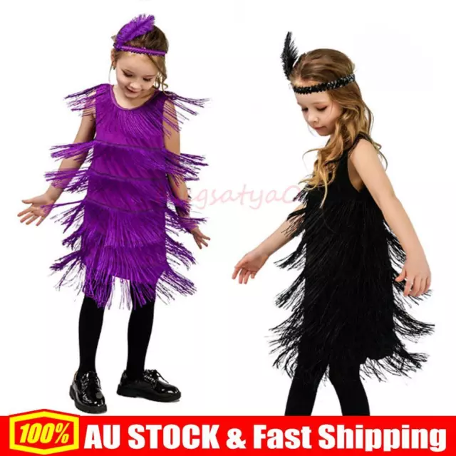 Girls Flapper 1920s Charleston Chicago Gatsby Fringe Costume Kids Fancy Dress Up