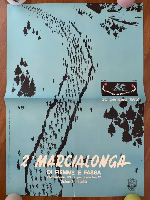 Manifesto 1972 Gara Gran Fondo Sci,Ski,Marcialonga,Fiemme Fassa Dolomiti Poster