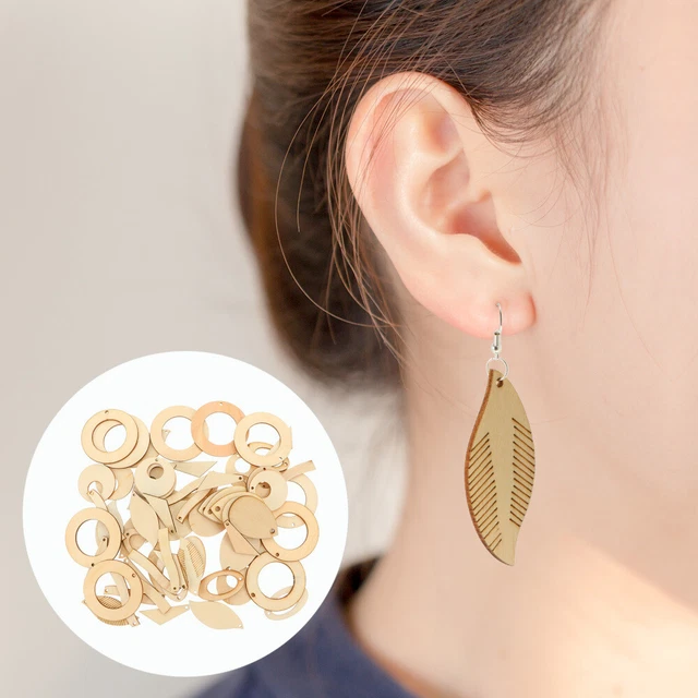 70Pcs Bois Boucle D'oreille Pendentif Bois Boucle D'oreille Blancs