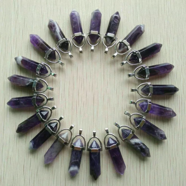 Wholesale 24pcs/lot Natural amethyst stone Point Chakra Gemstone Pendant