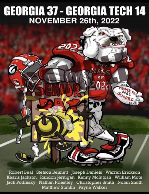 Georgia Bulldogs Football Vs Georgia Tech 2022 "Bye Bye Bug" Dave Helwig UGA Art