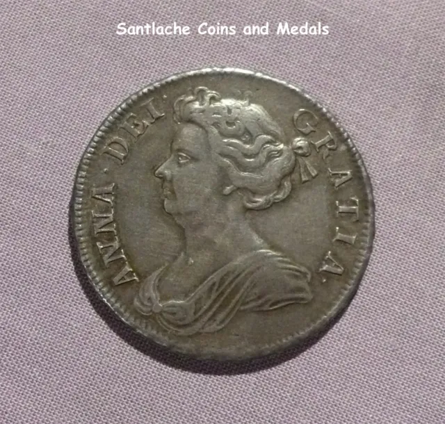 1709 QUEEN ANNE SILVER HALFCROWN - OCTAVO EDGE - Nice Grade Coin