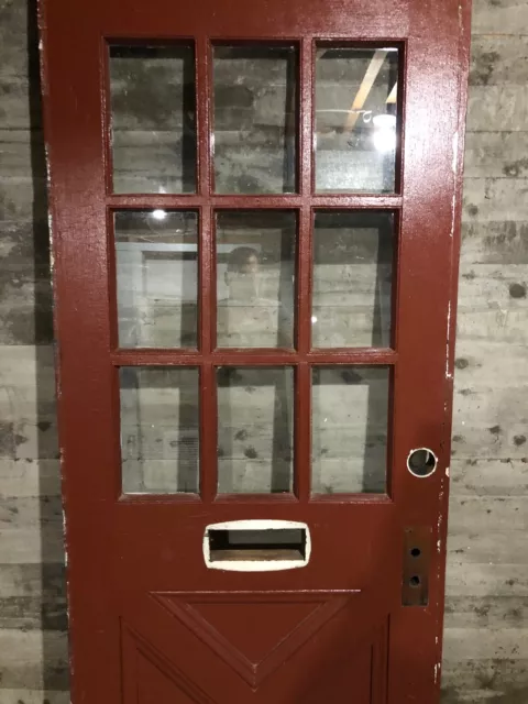 Antique Farmhouse Exterior Wood Entry Door /w Cross Buck Panel & 9 Glass 32x80 3