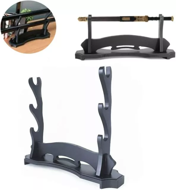 UK Seller Sword Stand Katana Holder Knife Hanger Black Wood Display 3 Layer