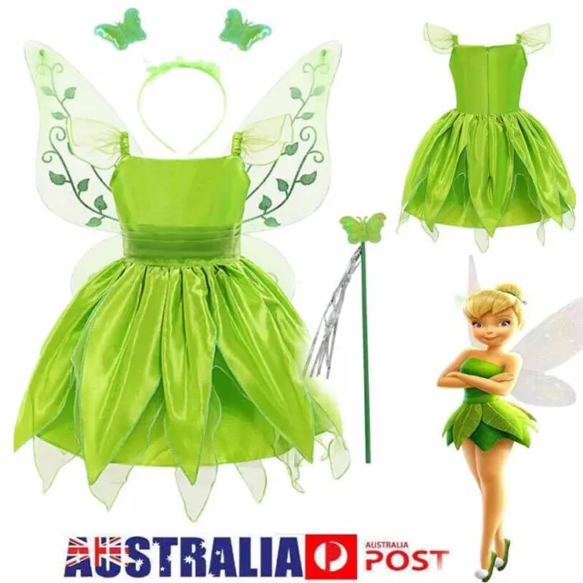 Girls Tinkerbell Fairy Cosplay Costume Kid Party Princess Dress Outfit Halloween