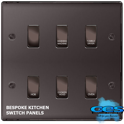 BG Black Nickel Screwless Custom Grid Switch Panel Kitchen Appliance 4 Gang 
