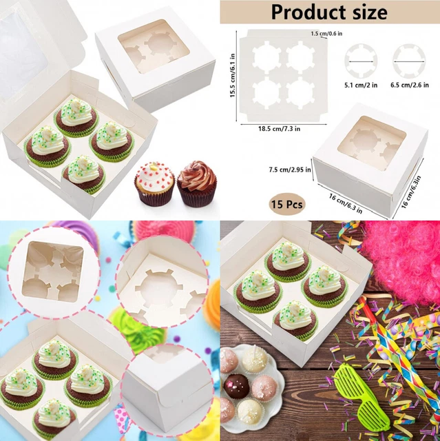 Hriymtd 15 pezzi Scatole per cupcake con finestra e inserti 4 fori Scatole...