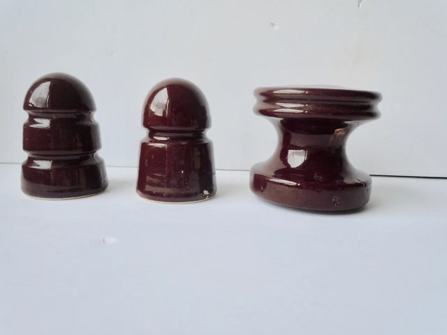 3 - Vintage Brown Ceramic Porcelain Insulators