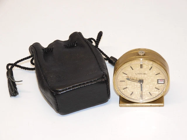 -Ancien Reveil De Voyage Lancel Mouvement Mecanique Swiss Vintage