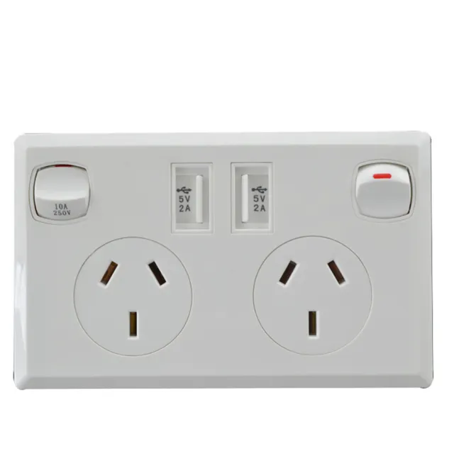 Power Supply Socket SAA Approval Australian Point Dual USB Home Wall Kit Switch