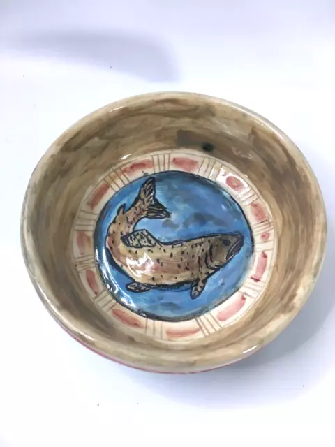 Wheel Thrown Studio Art Campbell Pottery Fish Bowl Handmade Salmon Ceramic