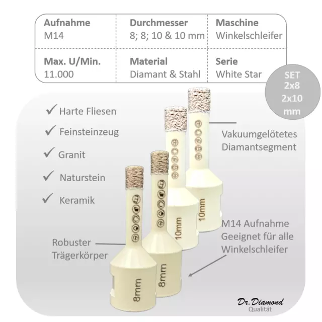 M14 Diamantbohrkrone Fliesenbohrer Diamantbohrer 5-68 mm für Winkelschleifer