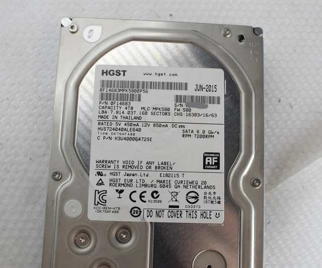 HGST HUS724040ALE640 4TB 7.2K SATA 3.5'' 6Gb/S HDD 0F14683 HARD DRIVE ...