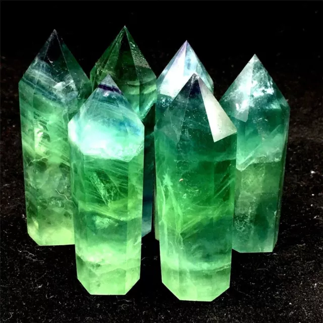 Natural Green Fluorite Quartz Crystal Stone Point Healing Hexagonal Wand Reiki