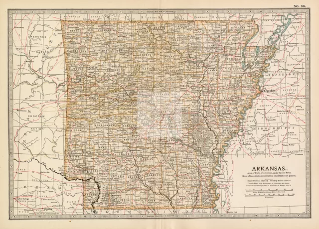 VINTAGE Map of Arkansas - 1902 Encyclopedia Britannica #F335