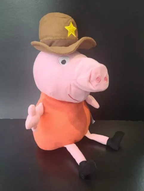 Huge Peppa Pig Sheriff Cowboy Plush 14" Soft Toy Stuffed Animal 2003 PMS Toys