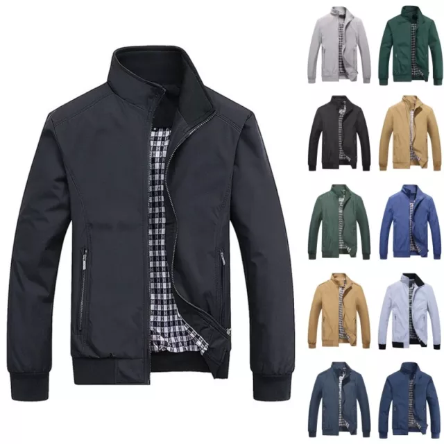 Men's Casual Full Zip Jacket Mens Business Stand Collar Fall Bomber Jackets