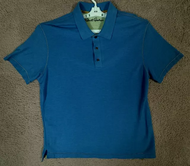 Robert Graham size Large Blue Polo Shirt 3 button up collar