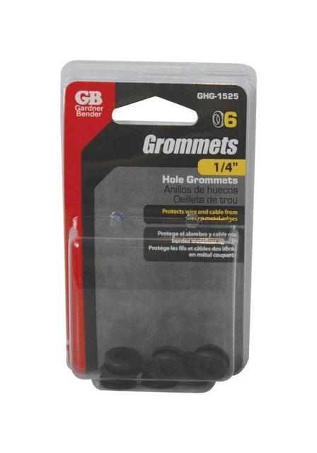 Gardner Bender 1/4 in. X 3-3/4 in. Black Insulated Flexible Vinyl Grommets 6 pk