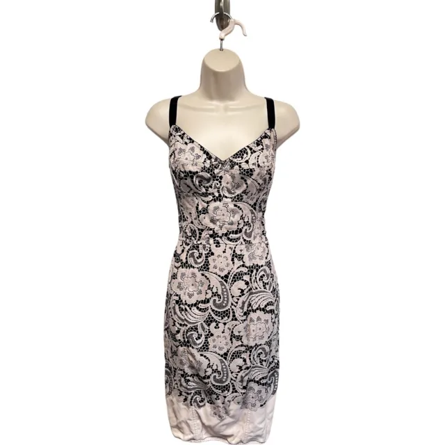 Dolce & Gabbana Body Con Lace Print Bustier Dress 44 Black & Taupe Floral